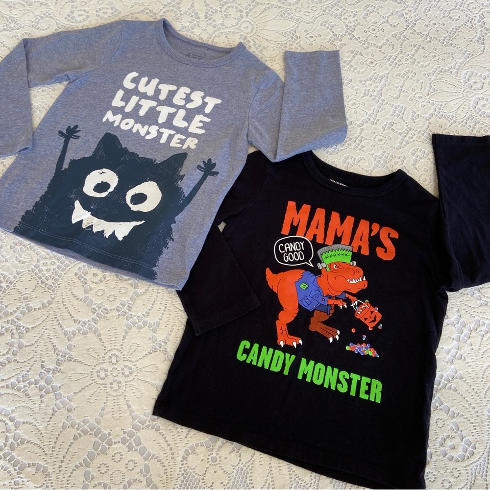 The Children’s Place Size 4T - Set of 2 Boy’s Cotton Long Sleeve Monster Tees